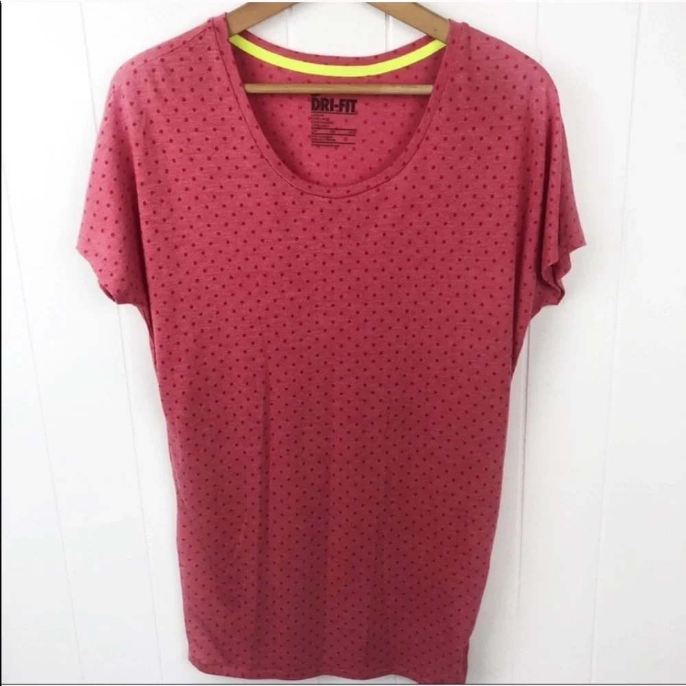 Nike Red Polka Dot Dri Fit Short Sleeve Tee Shirt - Picture 2 of 6